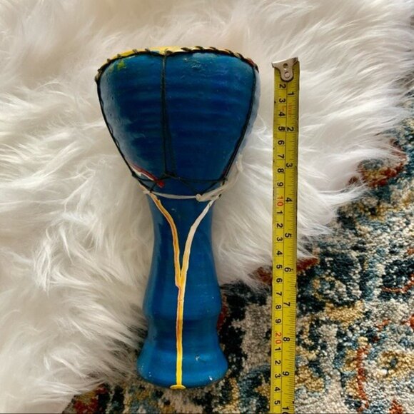 Handmade Tribal Ceramic Drum Safari Folk Art Painted Cotta Southwestern Decor - Picture 8 of 12